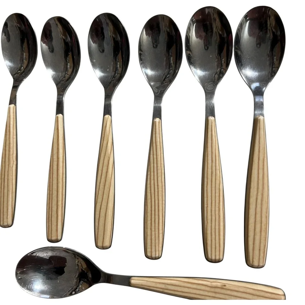 Pinti 1929 Inox Riva Birch Handle Spoons Forks Italian Flatware Set Serving